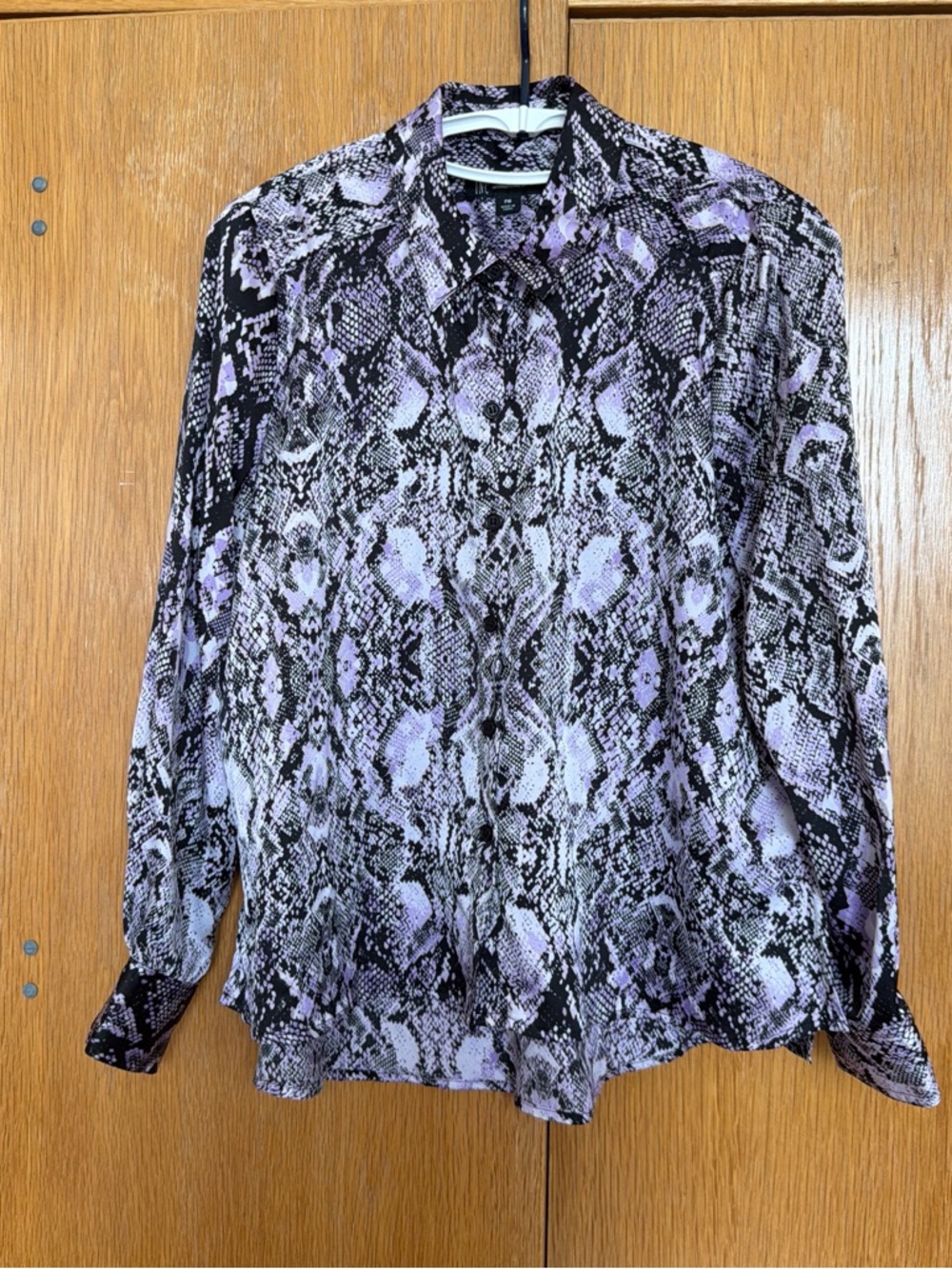 INC International Concepts Black and Lavender Snake Print Button-Up